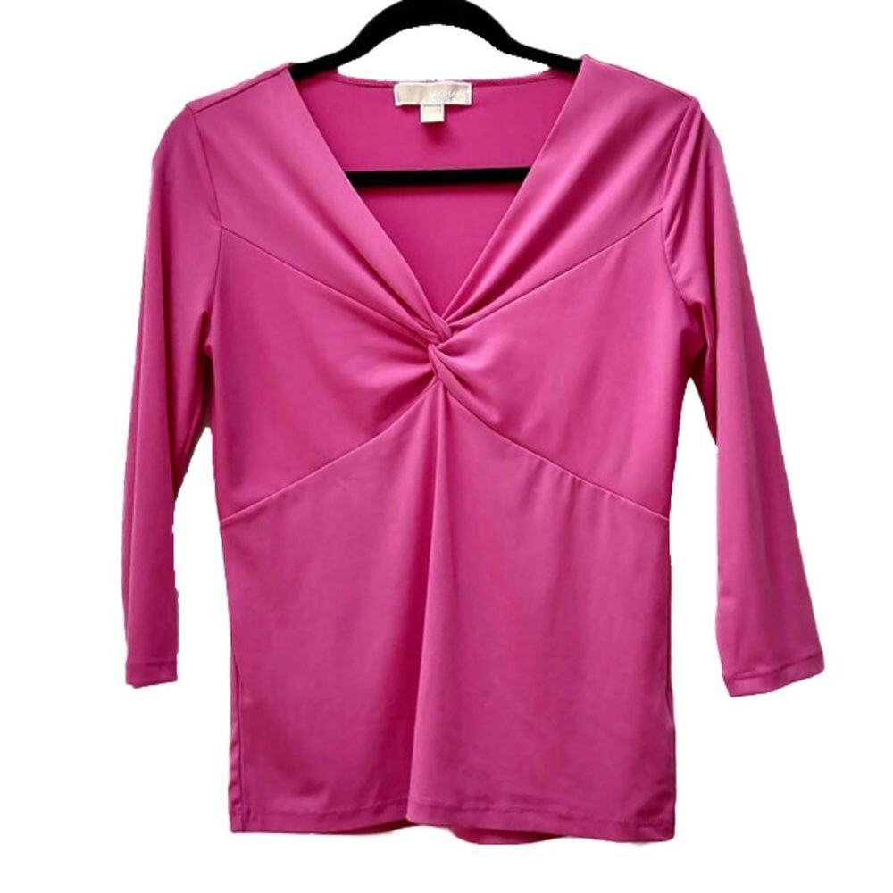 Womens Pink Top Size Small Stretchy V-Neck 3/4 Sleeve Front Twist Michael Kors